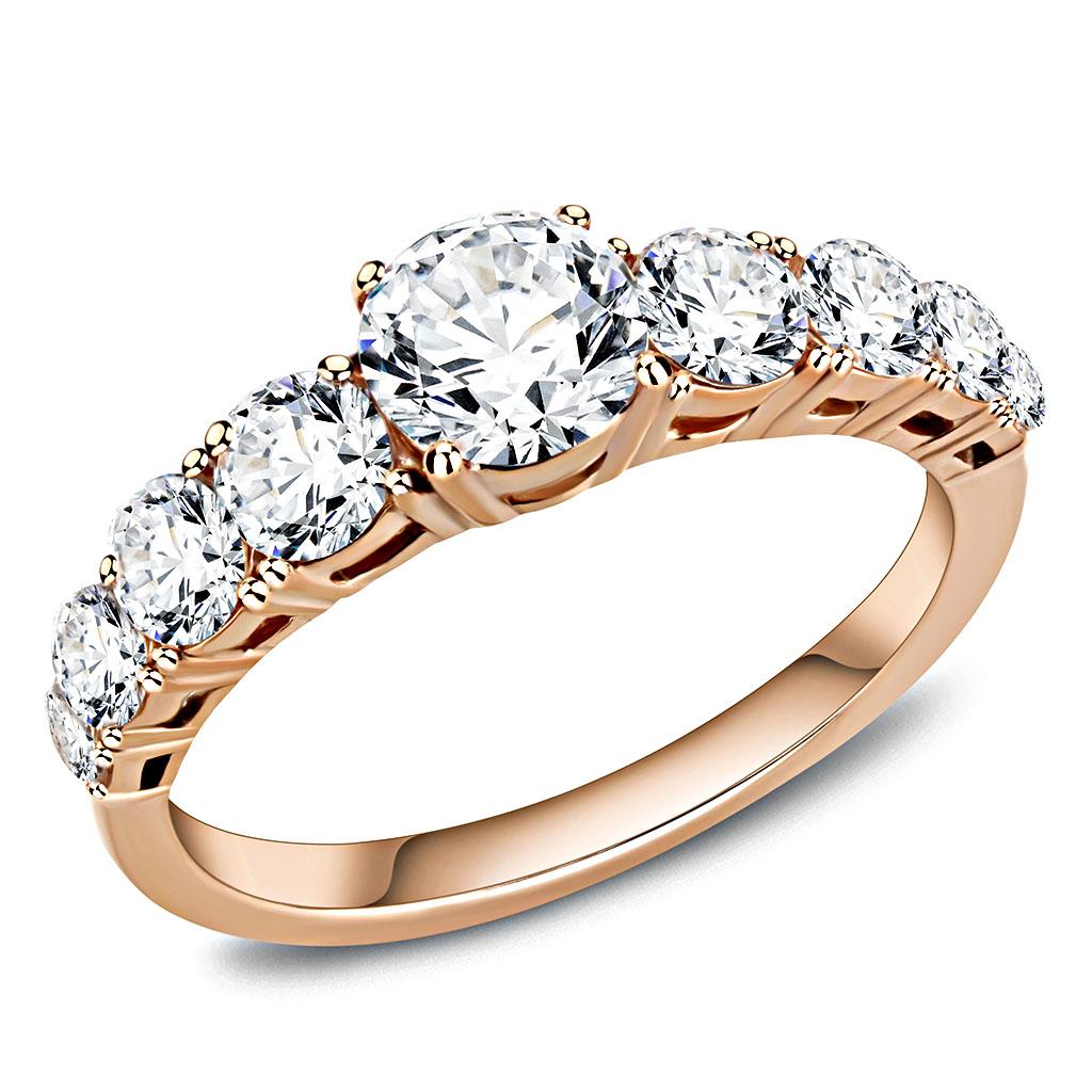 IP Rose Gold(Ion Plating) Stainless Steel Ring with AAA Grade CZ  in Clear