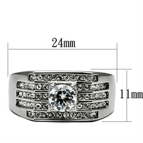 High polished (no plating) Stainless Steel Ring with AAA Grade CZ  in Clear
