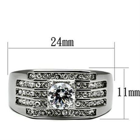 High polished (no plating) Stainless Steel Ring with AAA Grade CZ  in Clear