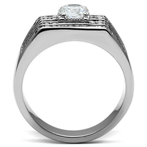 High polished (no plating) Stainless Steel Ring with AAA Grade CZ  in Clear