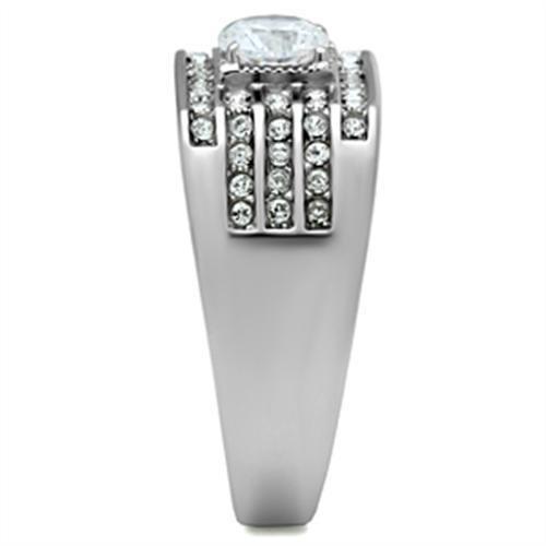 High polished (no plating) Stainless Steel Ring with AAA Grade CZ  in Clear