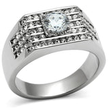 High polished (no plating) Stainless Steel Ring with AAA Grade CZ  in Clear