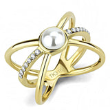 IP Gold(Ion Plating) Stainless Steel Ring with Synthetic Pearl in White