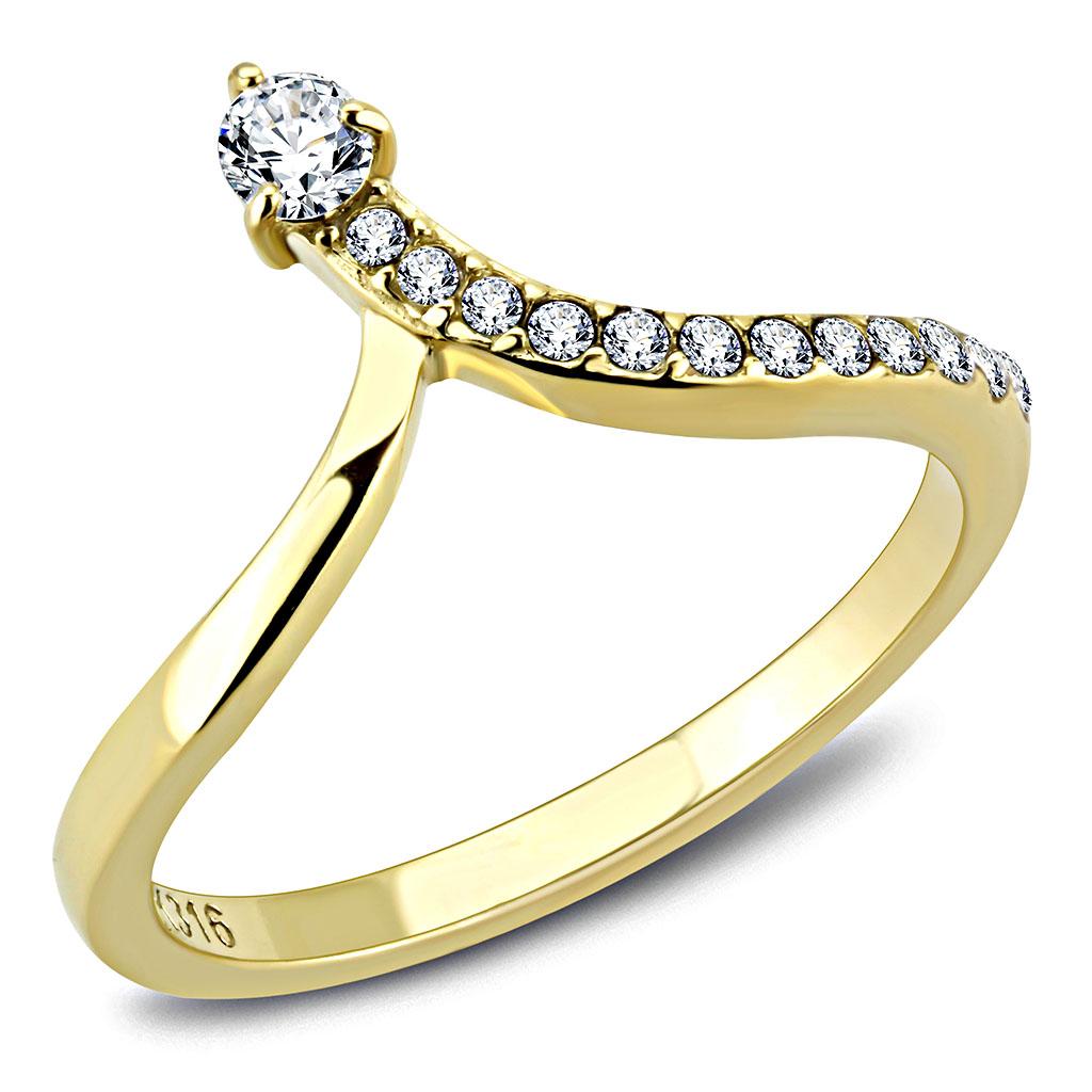 IP Gold(Ion Plating) Stainless Steel Ring with AAA Grade CZ  in Clear
