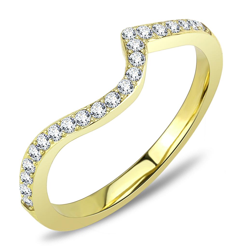 IP Gold(Ion Plating) Stainless Steel Ring with Top Grade Crystal  in Clear
