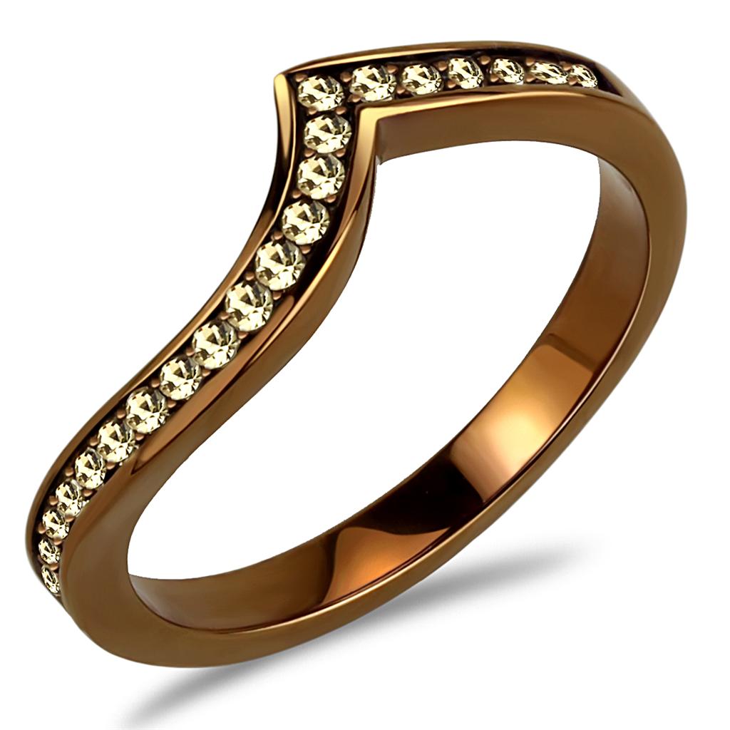 IP Coffee light Stainless Steel Ring with Top Grade Crystal  in Light Smoked