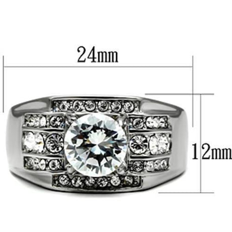 High polished (no plating) Stainless Steel Ring with AAA Grade CZ  in Clear