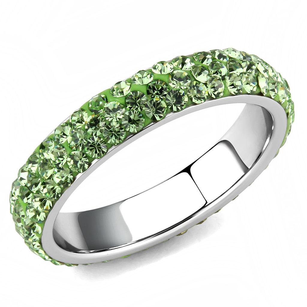 High polished (no plating) Stainless Steel Ring with Top Grade Crystal  in Peridot