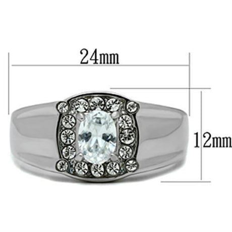 High polished (no plating) Stainless Steel Ring with AAA Grade CZ  in Clear