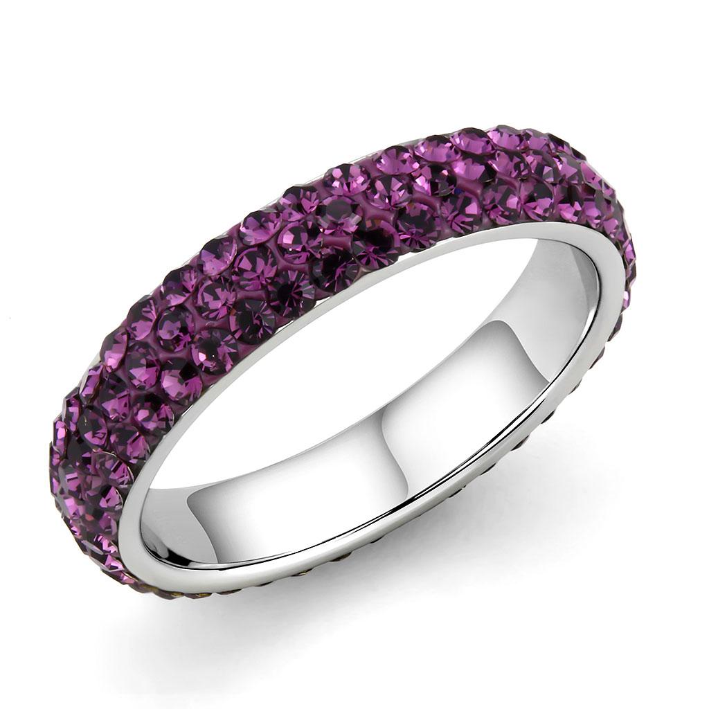 High polished (no plating) Stainless Steel Ring with Top Grade Crystal  in Amethyst