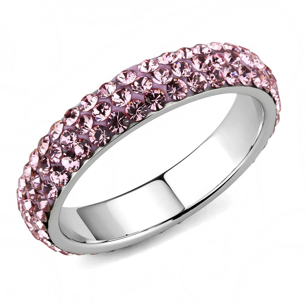 High polished (no plating) Stainless Steel Ring with Top Grade Crystal  in Light Rose