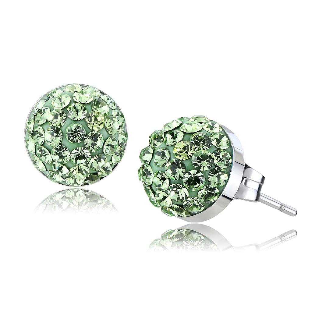 High polished (no plating) Stainless Steel Earrings with Top Grade Crystal  in Peridot