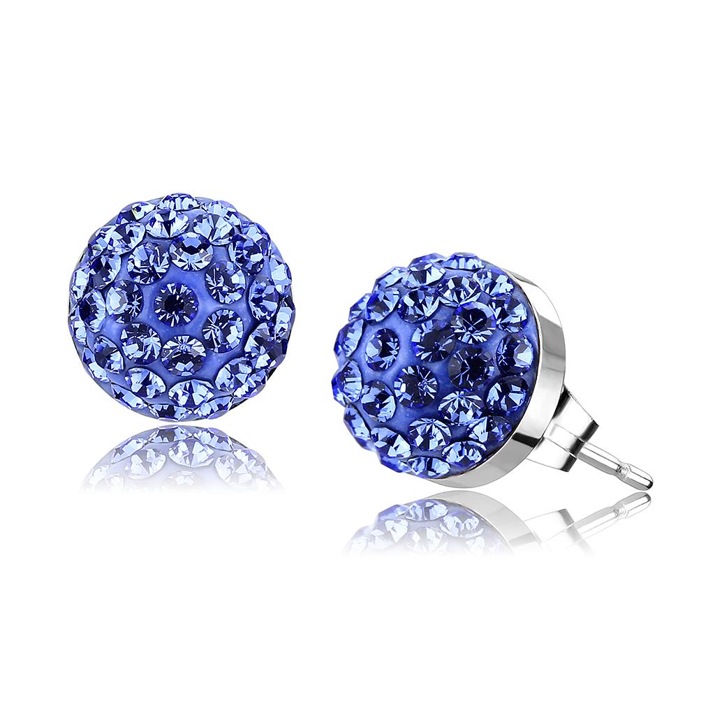 High polished (no plating) Stainless Steel Earrings with Top Grade Crystal  in Sapphire
