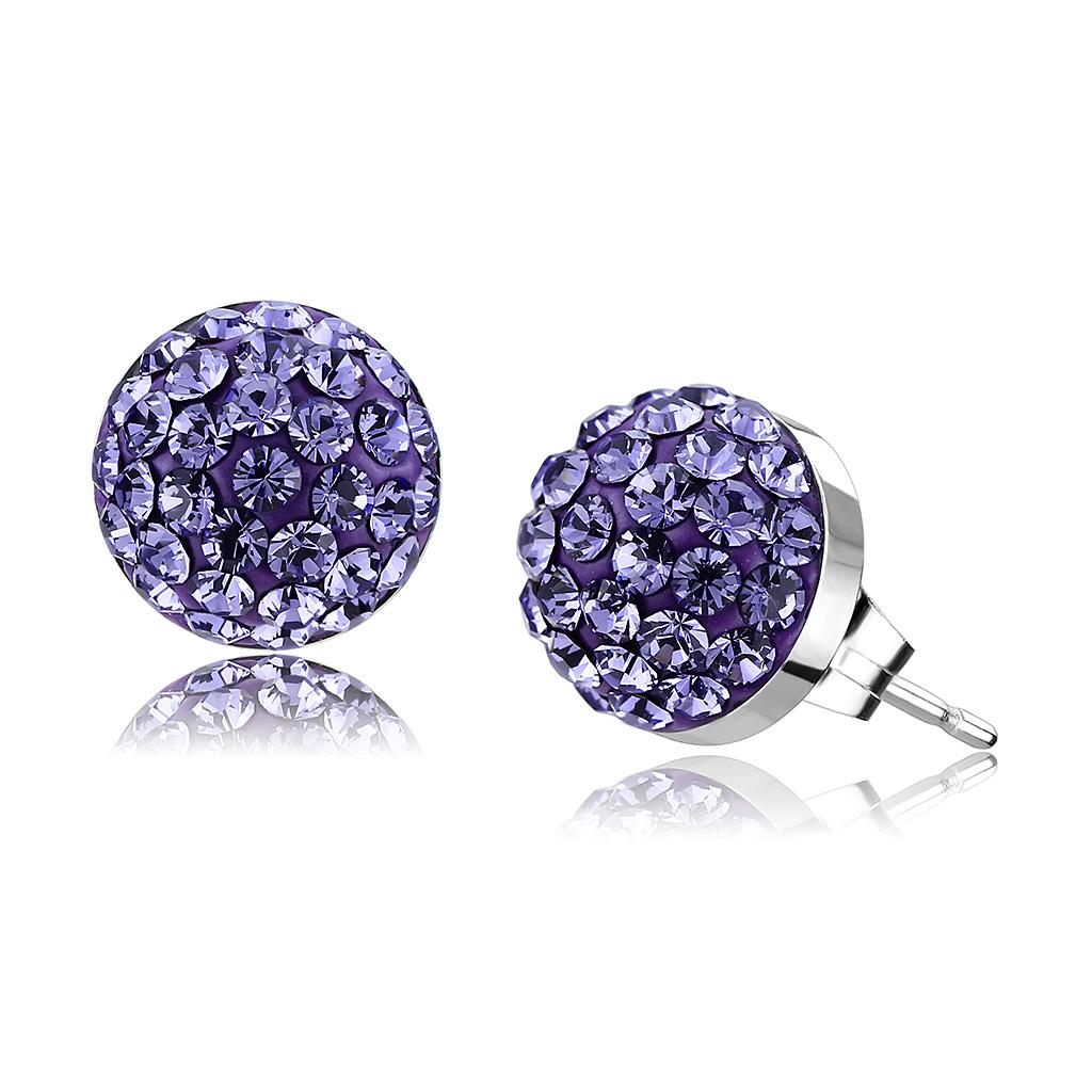 High polished (no plating) Stainless Steel Earrings with Top Grade Crystal  in Tanzanite