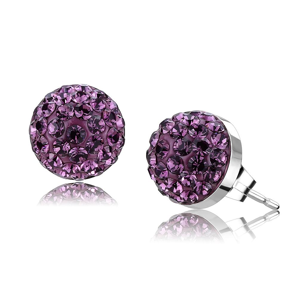 High polished (no plating) Stainless Steel Earrings with Top Grade Crystal  in Amethyst