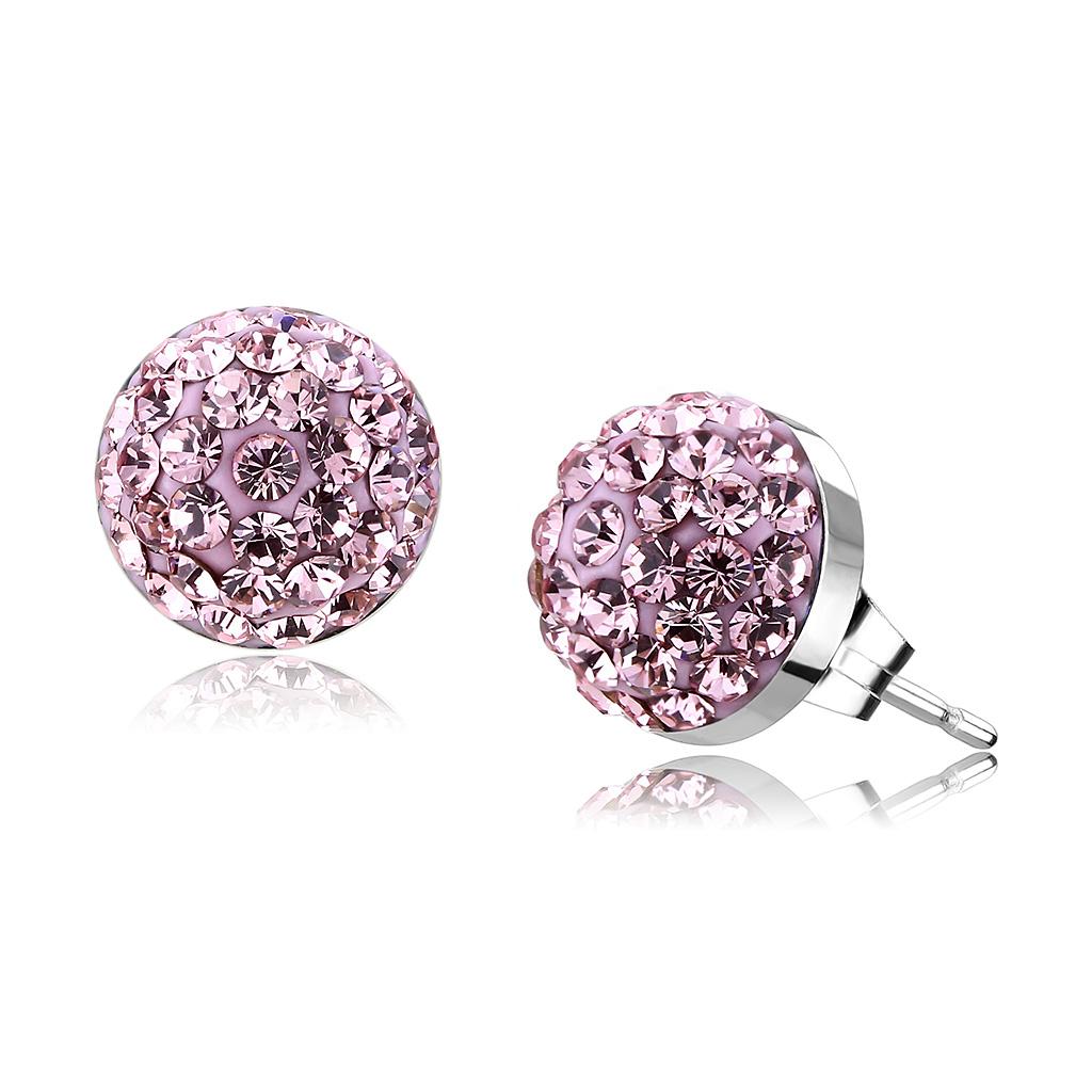 High polished (no plating) Stainless Steel Earrings with Top Grade Crystal  in Light Rose