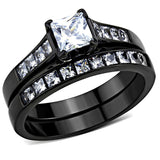 IP Black(Ion Plating) Stainless Steel Ring with AAA Grade CZ  in Clear