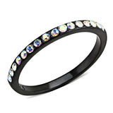IP Black(Ion Plating) Stainless Steel Ring with Top Grade Crystal  in Aurora Borealis (Rainbow Effect)