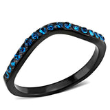 IP Black(Ion Plating) Stainless Steel Ring with Top Grade Crystal  in Blue Zircon