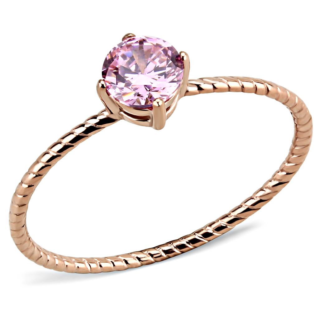 IP Rose Gold(Ion Plating) Stainless Steel Ring with AAA Grade CZ  in Rose