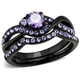 IP Black(Ion Plating) Stainless Steel Ring with AAA Grade CZ  in Amethyst