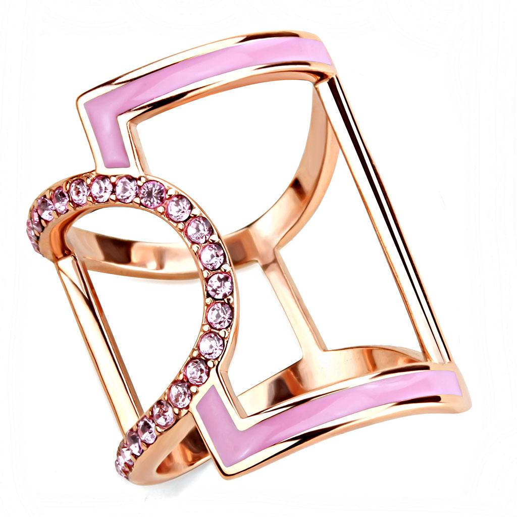 IP Rose Gold(Ion Plating) Stainless Steel Ring with Top Grade Crystal  in Light Rose