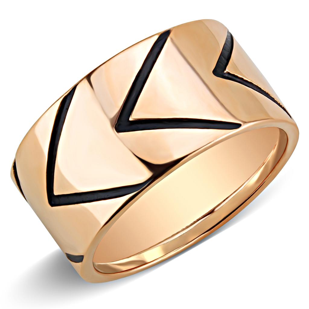 IP Rose Gold(Ion Plating) Stainless Steel Ring with Epoxy  in Jet