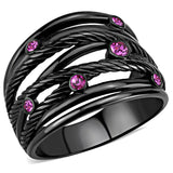 IP Black(Ion Plating) Stainless Steel Ring with Top Grade Crystal  in Fuchsia