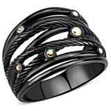 IP Black(Ion Plating) Stainless Steel Ring with Top Grade Crystal  in Aurora Borealis (Rainbow Effect)