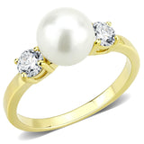 IP Gold(Ion Plating) Stainless Steel Ring with Synthetic Pearl in White