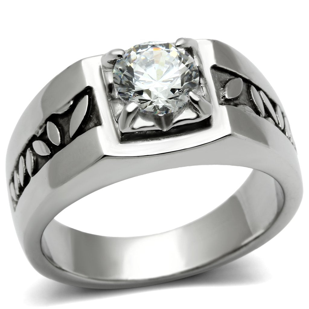 High polished (no plating) Stainless Steel Ring with AAA Grade CZ  in Clear