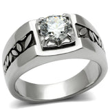 High polished (no plating) Stainless Steel Ring with AAA Grade CZ  in Clear