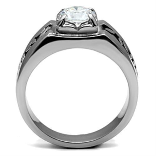 High polished (no plating) Stainless Steel Ring with AAA Grade CZ  in Clear