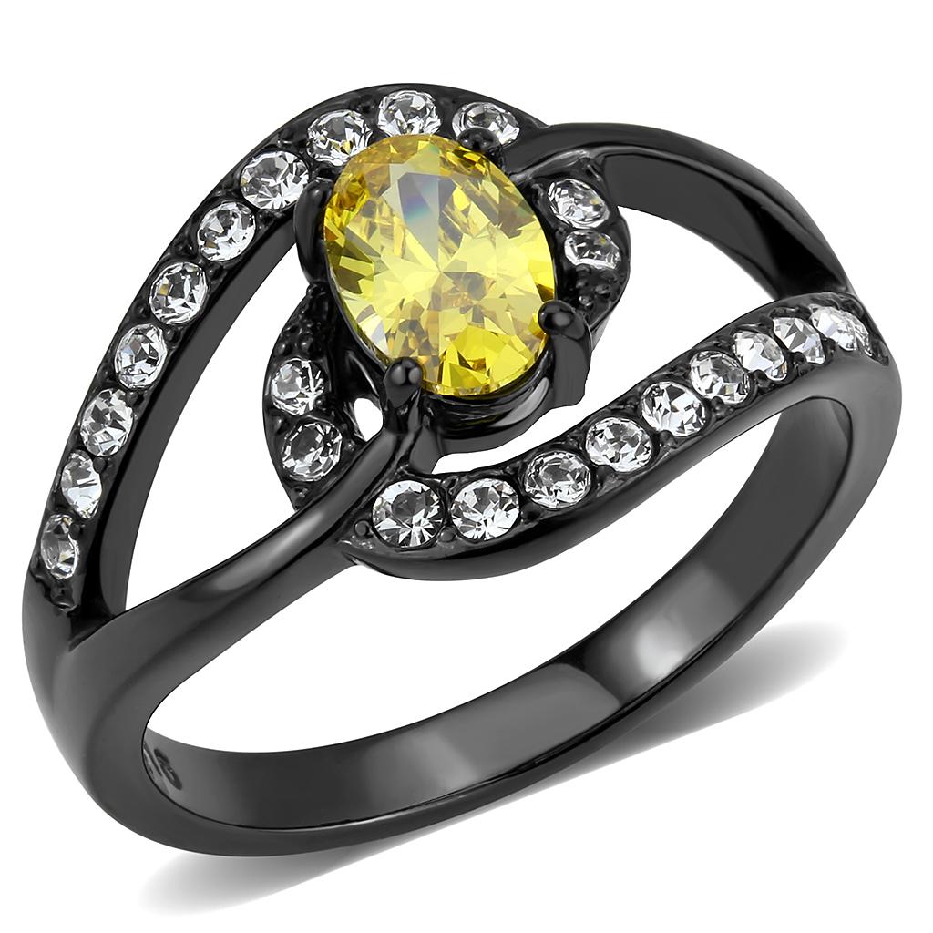 IP Black(Ion Plating) Stainless Steel Ring with AAA Grade CZ  in Topaz