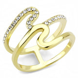 IP Gold(Ion Plating) Stainless Steel Ring with Top Grade Crystal  in Clear