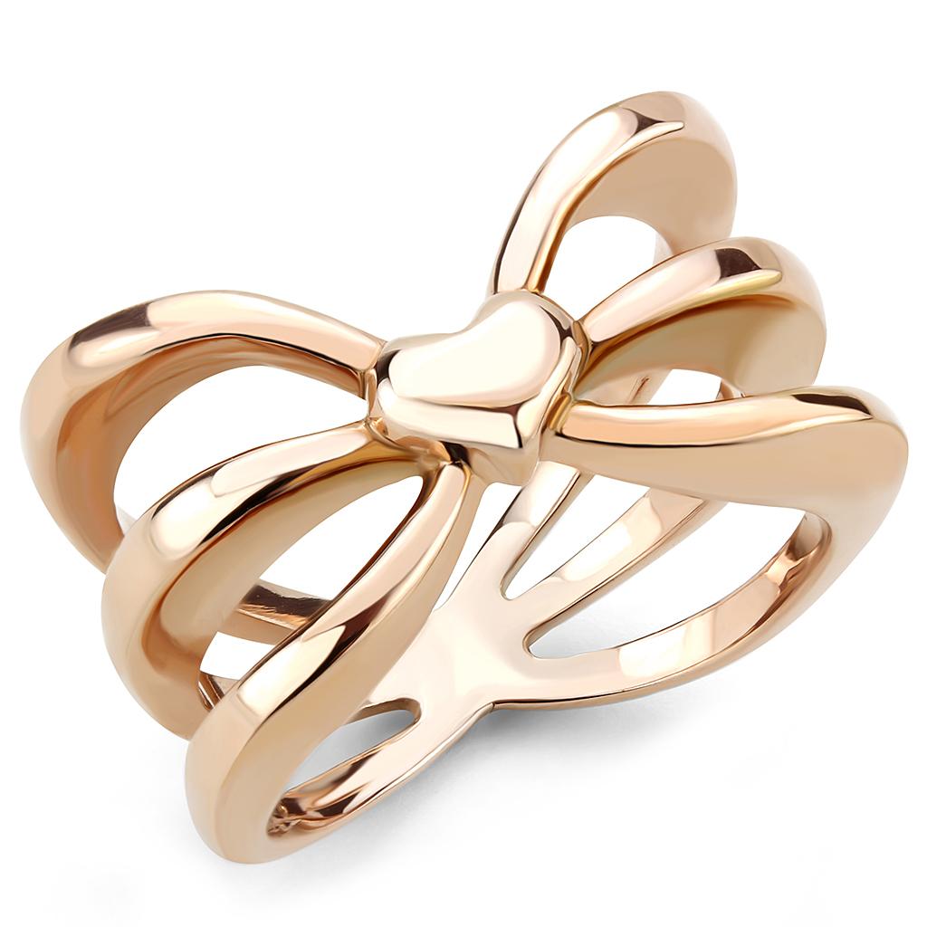 IP Rose Gold(Ion Plating) Stainless Steel Ring with No Stone