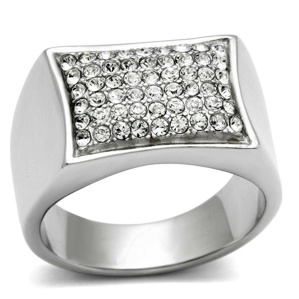 High polished (no plating) Stainless Steel Ring with Top Grade Crystal  in Clear