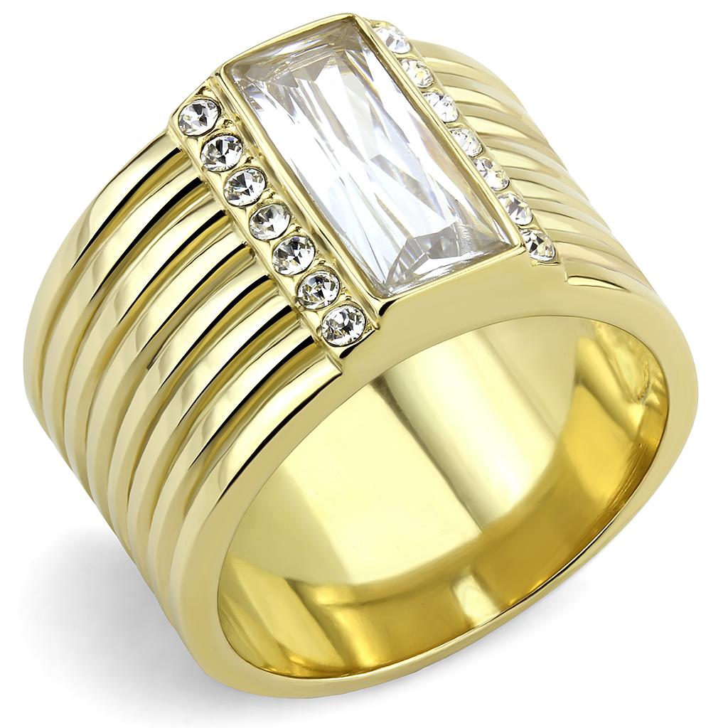 IP Gold(Ion Plating) Stainless Steel Ring with AAA Grade CZ  in Clear