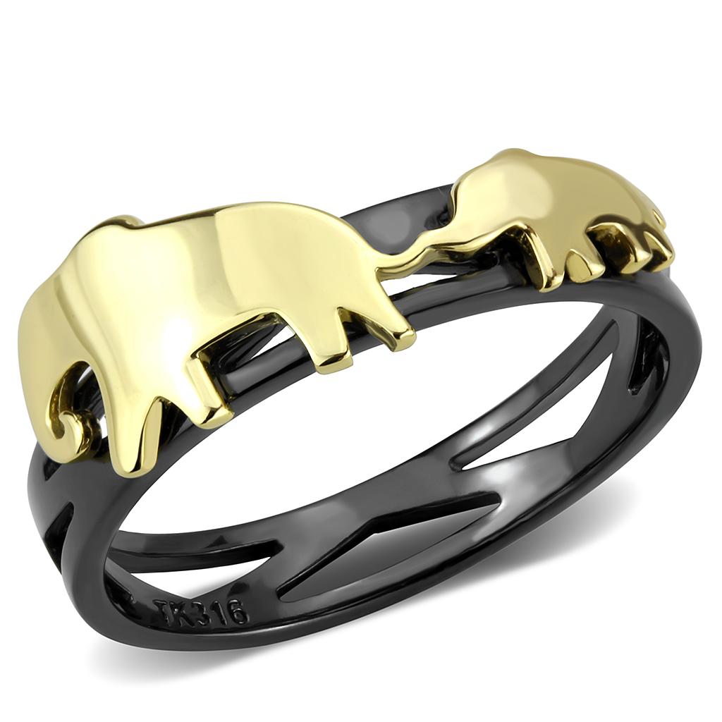 IP Gold+ IP Black (Ion Plating) Stainless Steel Ring with No Stone