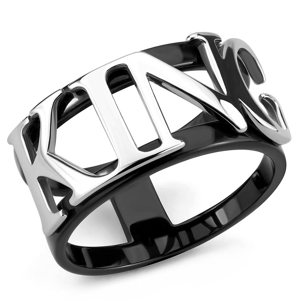 Two-Tone IP Black (Ion Plating) Stainless Steel Ring with No Stone