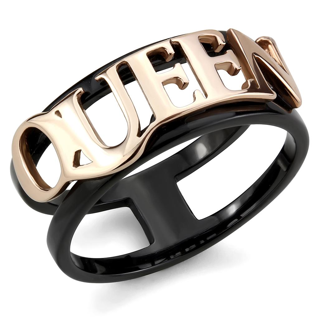 IP Rose Gold+ IP Black (Ion Plating) Stainless Steel Ring with No Stone
