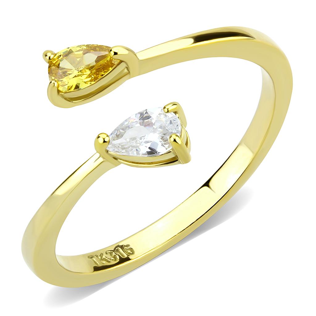 IP Gold(Ion Plating) Stainless Steel Ring with AAA Grade CZ  in Topaz