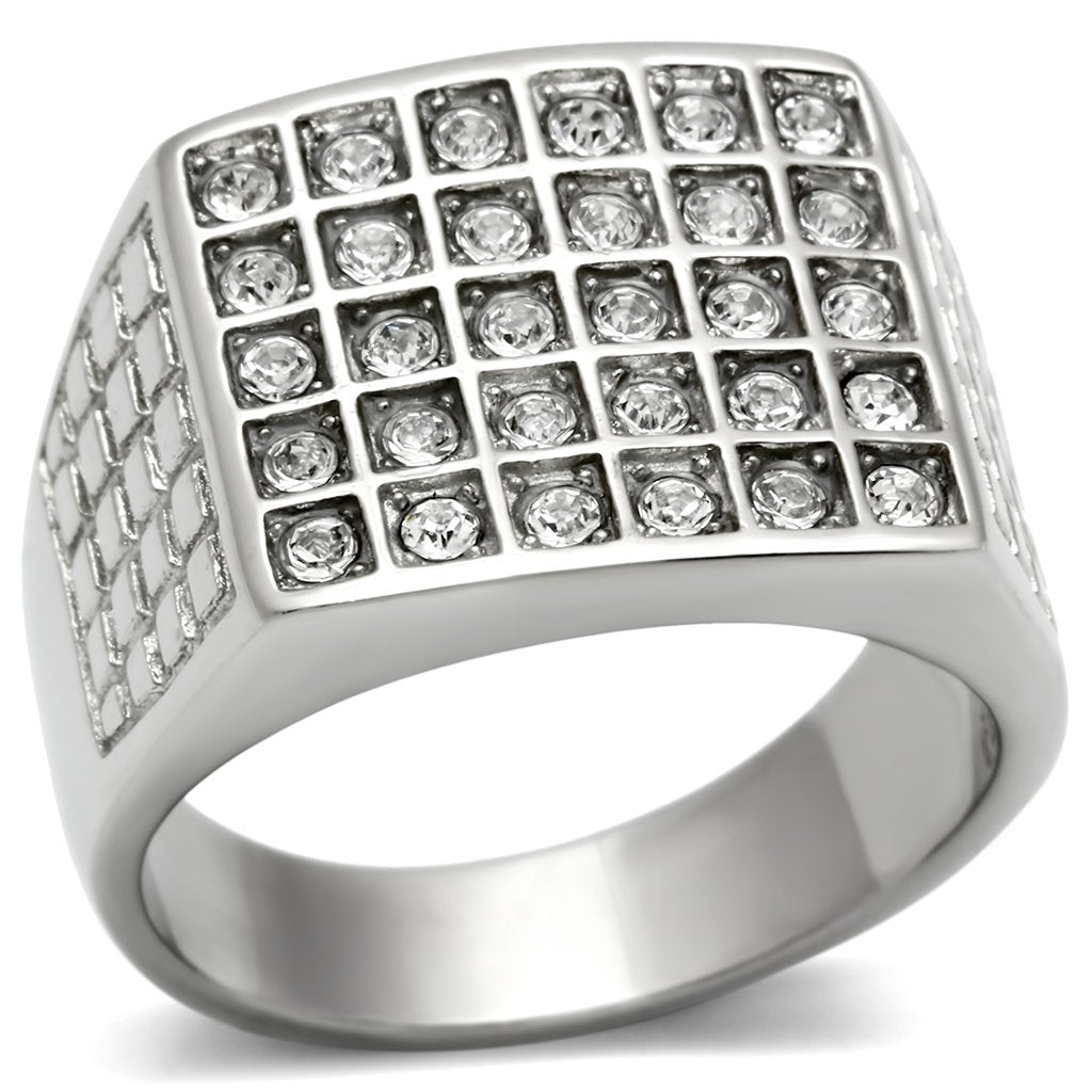 High polished (no plating) Stainless Steel Ring with Top Grade Crystal  in Clear