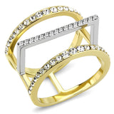 Two-Tone IP Gold (Ion Plating) Stainless Steel Ring with Top Grade Crystal  in Clear
