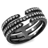 IP Black(Ion Plating) Stainless Steel Ring with Top Grade Crystal  in Clear
