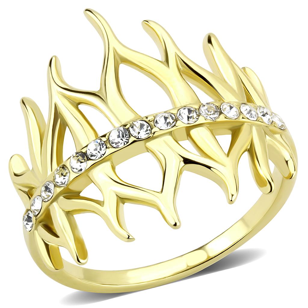 IP Gold(Ion Plating) Stainless Steel Ring with Top Grade Crystal  in Clear