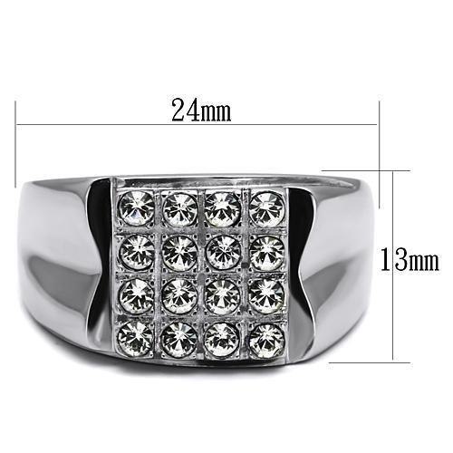 High polished (no plating) Stainless Steel Ring with Top Grade Crystal  in Clear