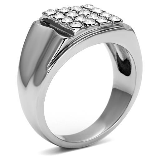 High polished (no plating) Stainless Steel Ring with Top Grade Crystal  in Clear
