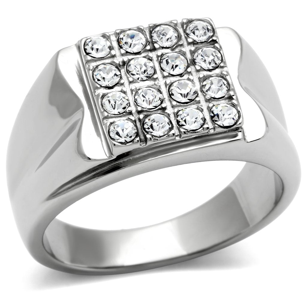 High polished (no plating) Stainless Steel Ring with Top Grade Crystal  in Clear