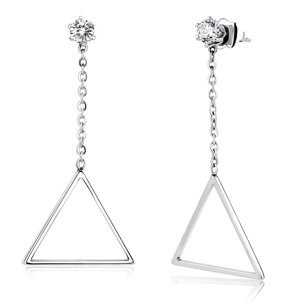 High polished (no plating) Stainless Steel Earrings with AAA Grade CZ  in Clear